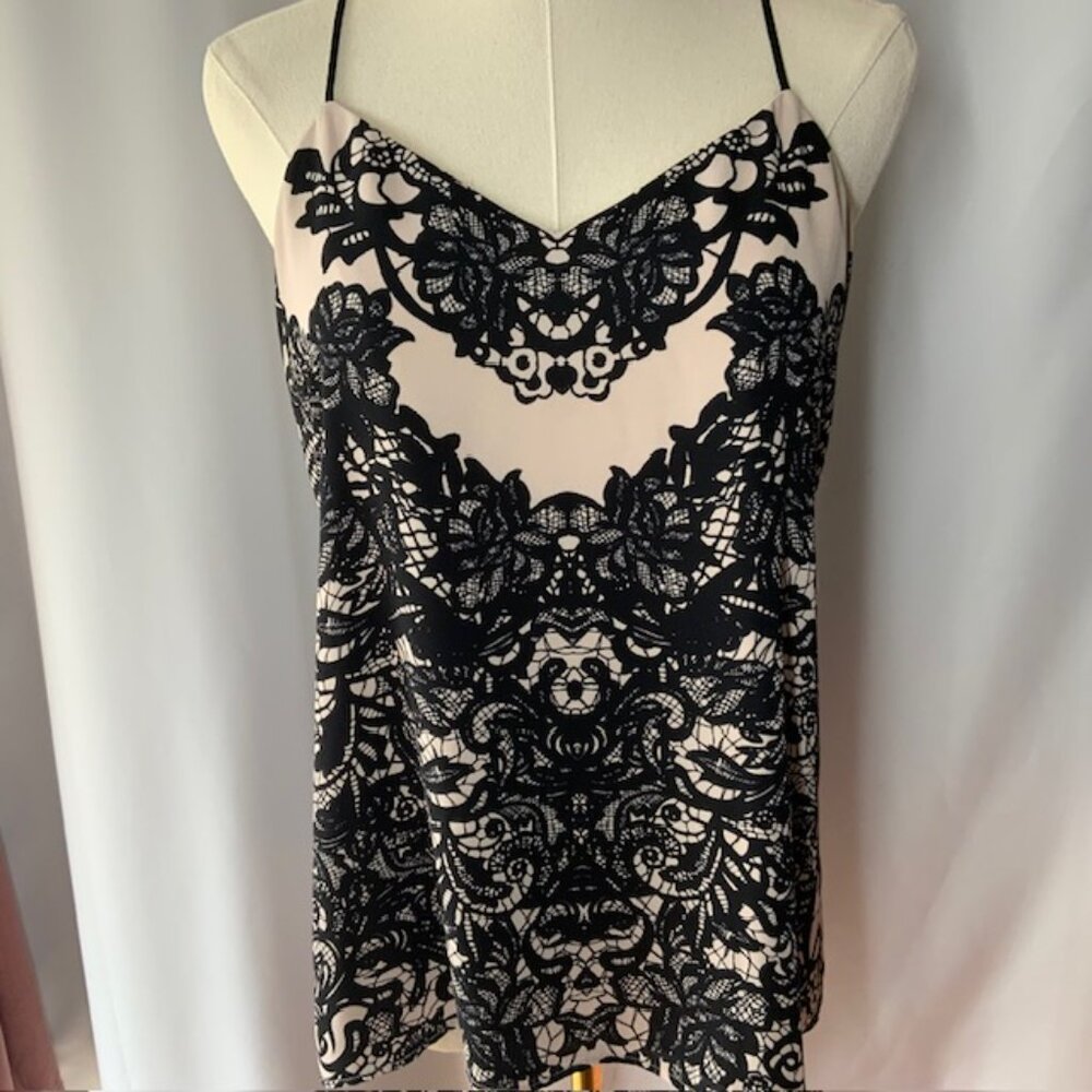 Express womens Size Small tank blouse with cream and black print